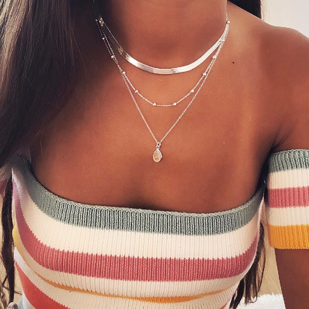 3/$25 pink gem snake chain multilayered necklace